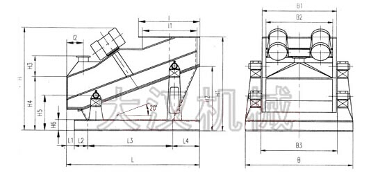 礦用振動篩外形示意圖 礦用振動篩外形示意圖